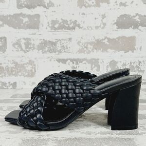 NEW Anne Klein Aiden Bubble Braid Black Leather Block Heel Sandals H153